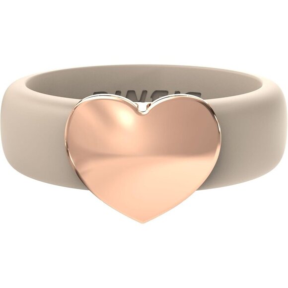 Womens Silicone Wedding Ring with Stainless Steel Heart Rose Gold Size 7 Durable main image 7